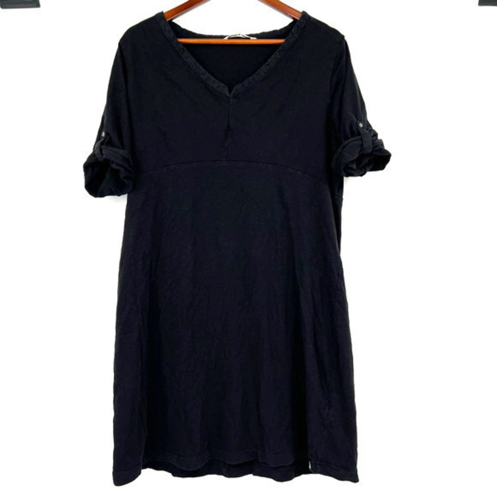 Woolrich black 3/4 Roll Tab Sleeve V-Neck A-Line Casual cotton Dress neutral XL